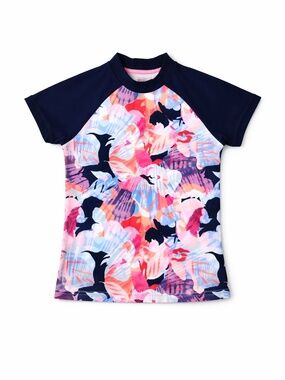 Athleta Girl Rash Guard Swim Top Size 12 Tropical Floral UPF Short Sleeve